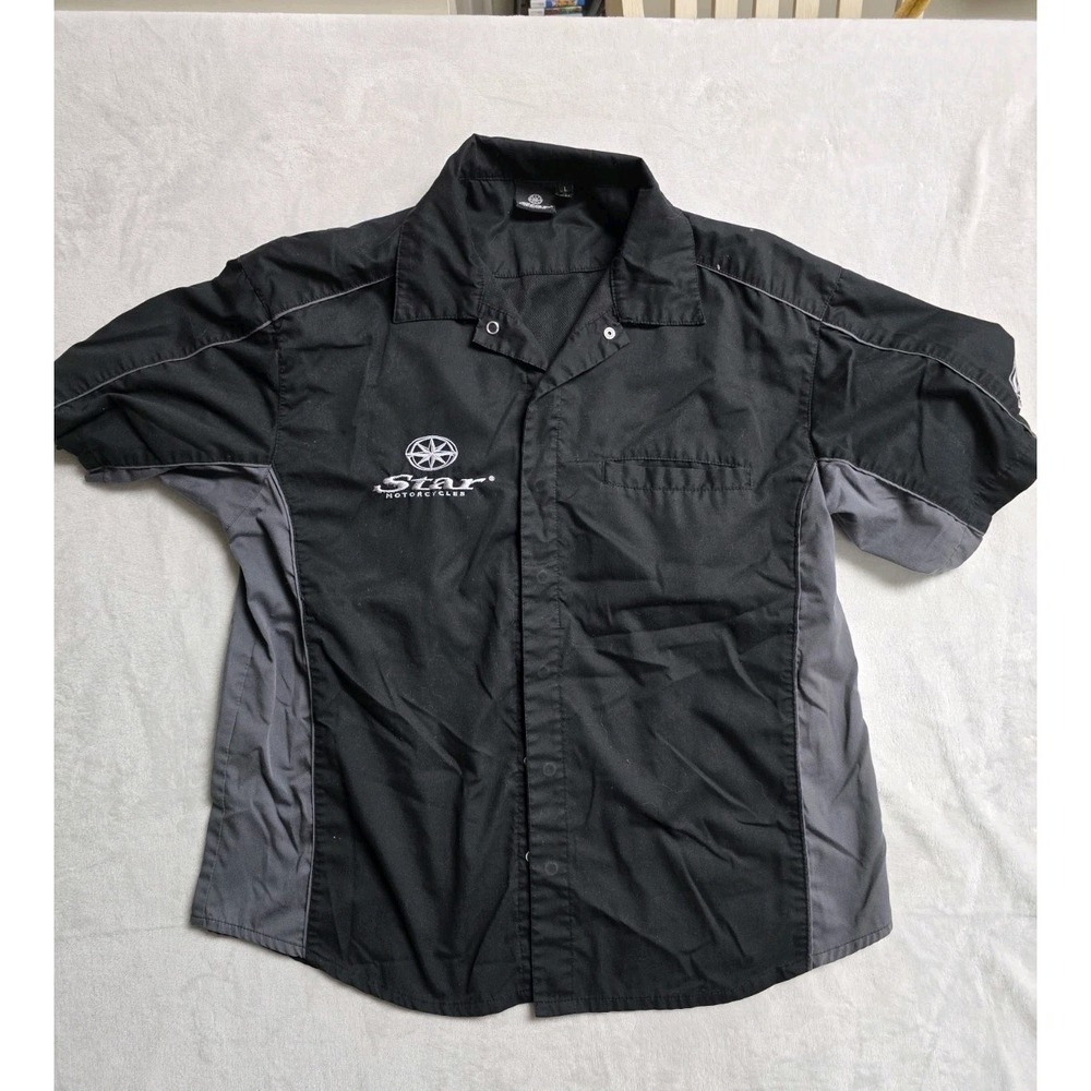 Yamaha Star Motorcycles Black Mechanic Shirt  Large Button Up Short Sleeve Biker